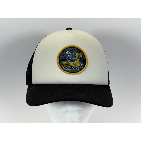 Vans Skeleton Flamingo Patch Trucker Hat Black White Mesh Snapback - Picture 1 of 8